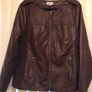 Stylish Burgundy Faux Leather Jacket